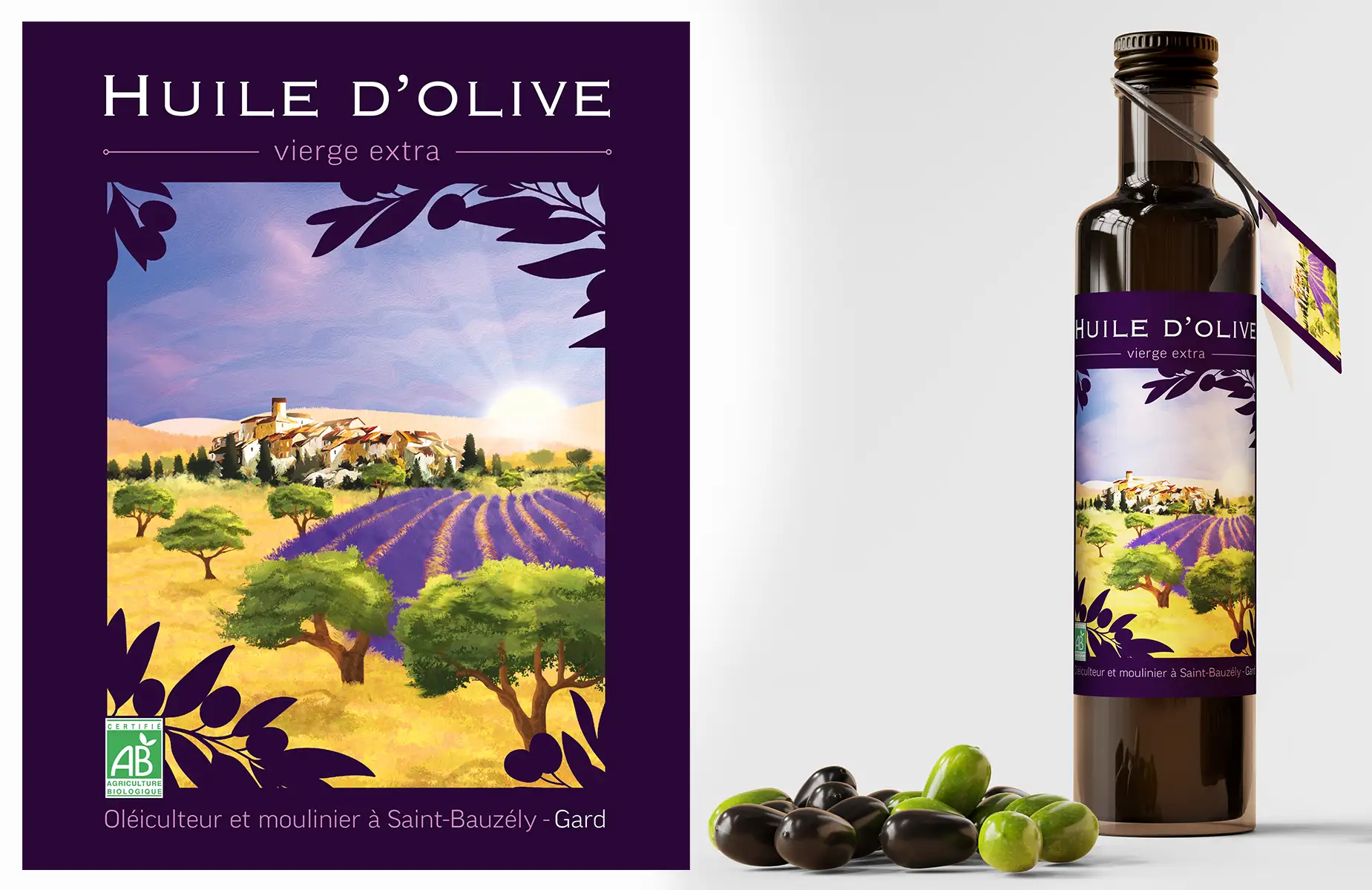 Illustration etiquette huile d'olive